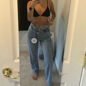 Holly asymmetric straight leg light wash jeans